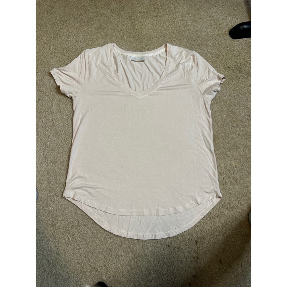 Alexander‎ Jane Womens V-Neck Short Sleeve High Low Hem Tee Shirt Off white XL